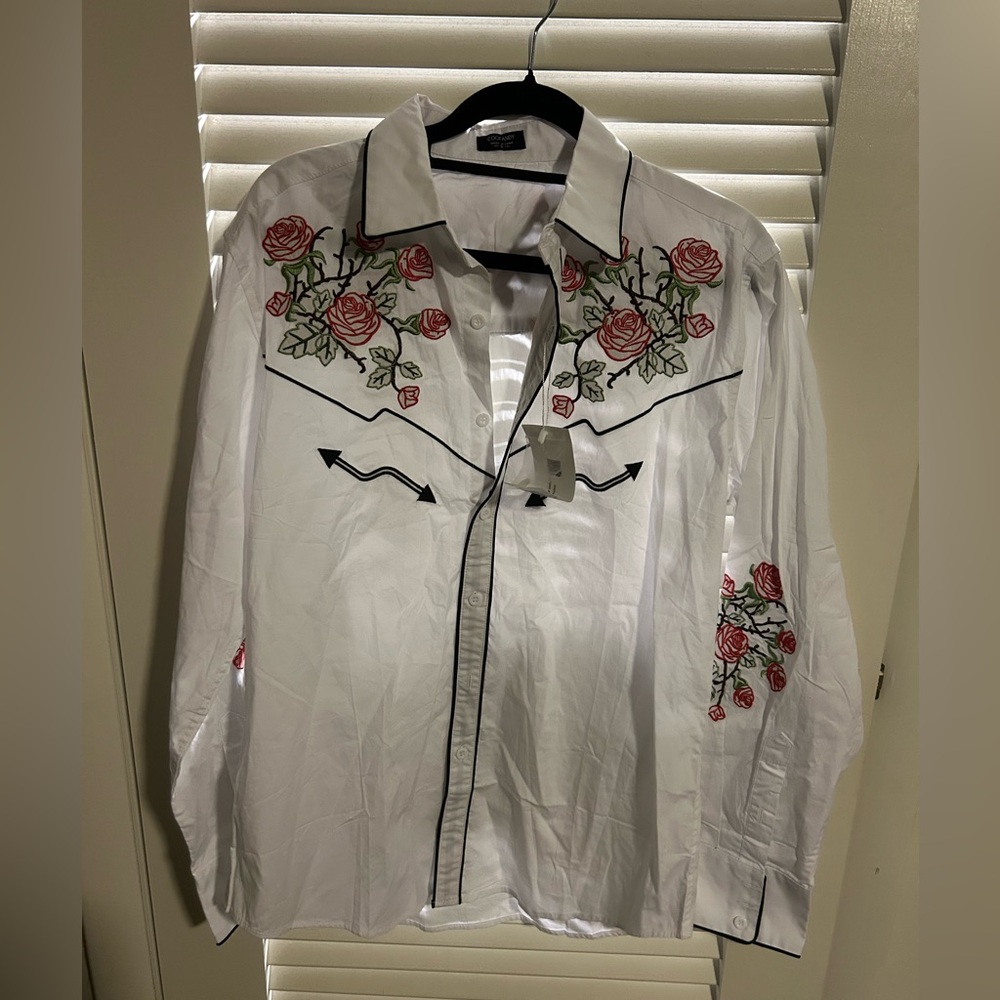 Floral Embroidered White Shirt